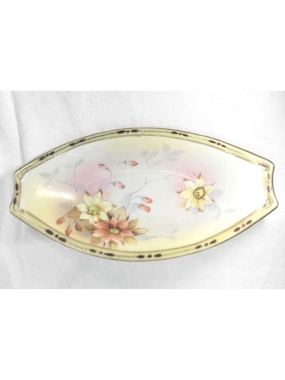 Antique Nippon Porcelain Relish Dish Handpainted Floral